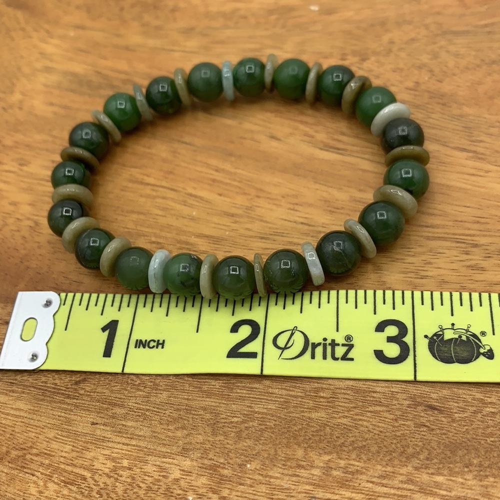 Solid Jade Beaded Stretch Bracelet - image 2